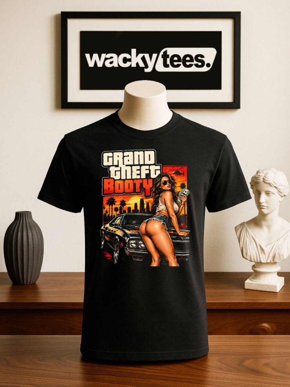 Grand Theft Booty Gaming Gamer Funny Adult Humor Graphic Tee Shirt